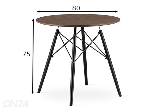 Ruokapöytä Todi Ø 80 cm, tumma saarni mitat