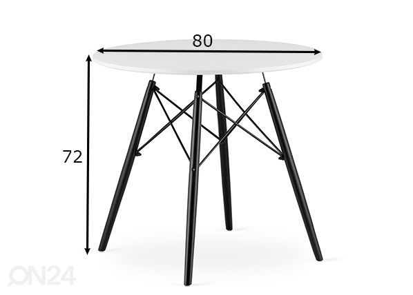 Ruokapöytä Todi Ø 80 cm, valkoinen/musta mitat