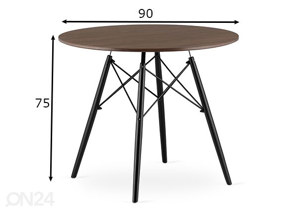 Ruokapöytä Todi Ø 90 cm, tumma saarni mitat