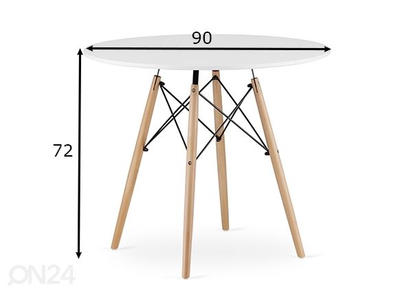 Ruokapöytä Todi Ø 90 cm, valkoinen mitat