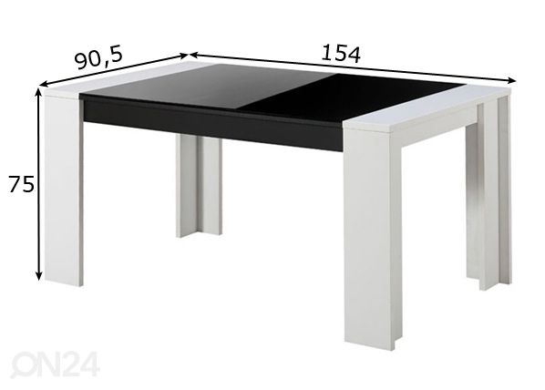 Ruokapöytä Toledo 154x90 cm mitat