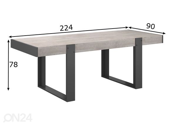 Ruokapöytä Travis 224x90 cm mitat