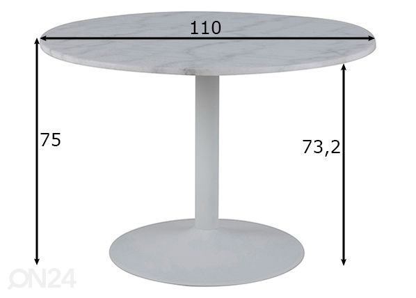 Ruokapöytä Vista Ø110 cm mitat