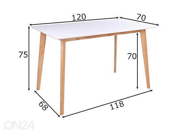 Ruokapöytä Vojens 120x70 cm mitat