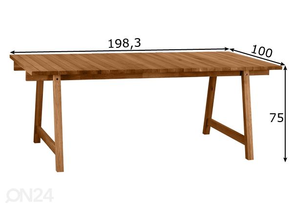Ruokapöytä Wooden Beams 198x100 cm mitat