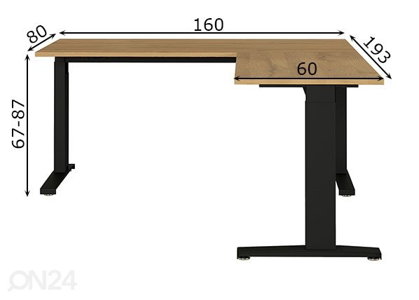 Säädettävä kulmatyöpöytä Agenda 160x193 cm mitat