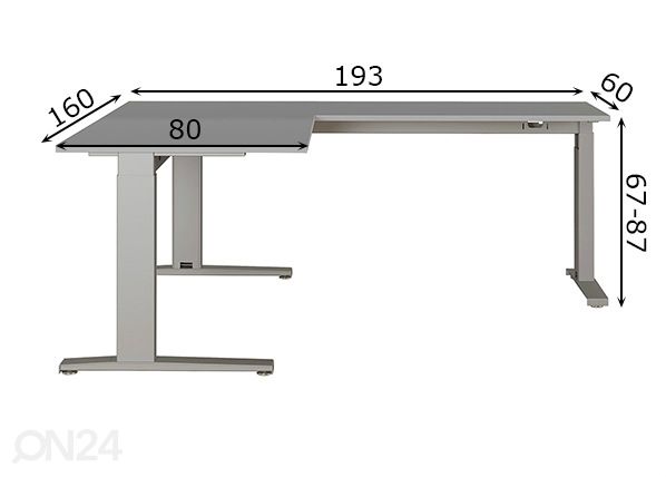 Säädettävä kulmatyöpöytä Agenda 160x193 cm mitat