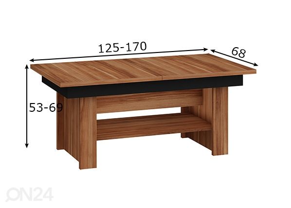 Säädettävä sohvapöytä 125/170x68 cm mitat