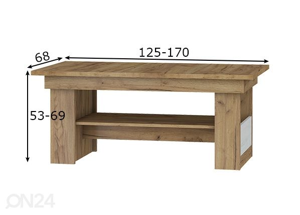 Säädettävä sohvapöytä Cobhy 125/170x68 cm mitat