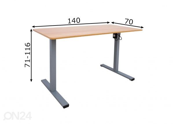 Säädettävä työpöytä Ergo Optimal 140x70 cm, 1-moottori mitat