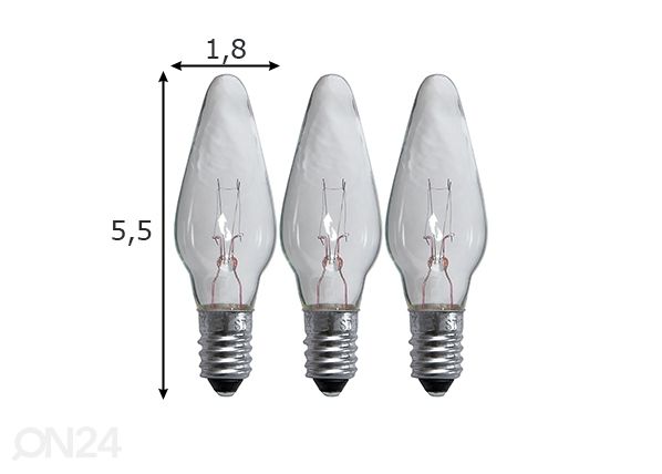 Sähkölamput E10 3 W (3 kpl) mitat