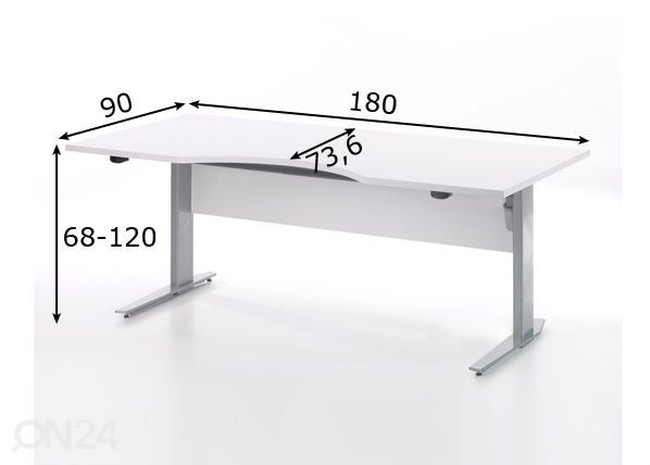 Sähkösäädettävä toimistopöytä Prima, valkoinen mitat