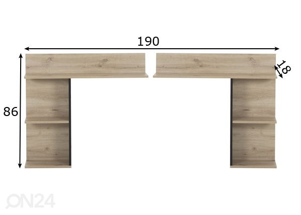Sängyn päätyhylly Arthus, 2 kpl mitat