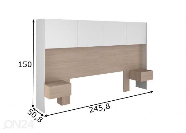 Sängyn päätyhylly Santorin 246 cm mitat