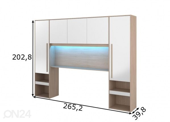 Sängyn päätykaappi Bridge + LED mitat