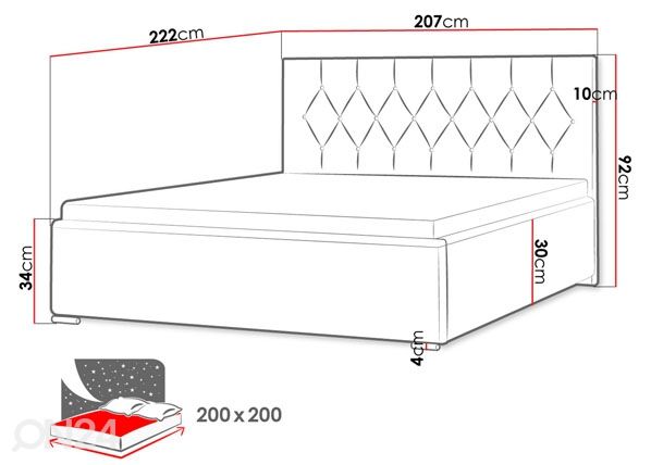 Sänky 200x200 cm mitat