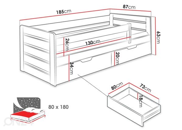 Sänky 80x180 cm mitat