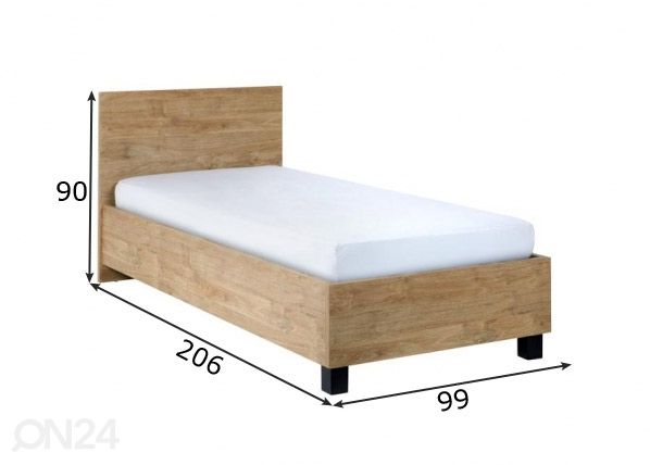 Sänky Casper 90x200 cm, kullansävyinen tammi mitat
