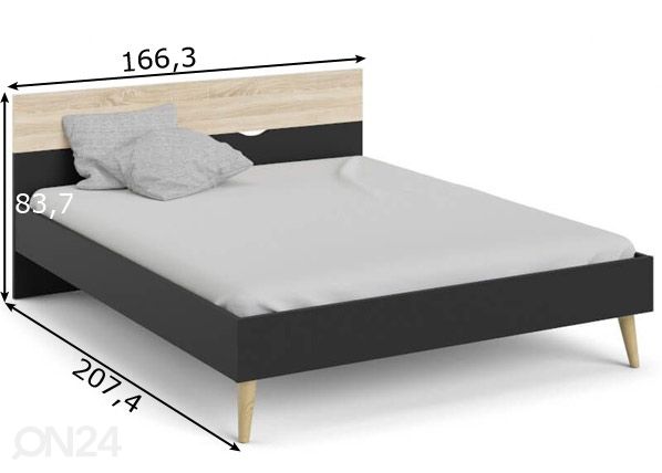 Sänky Delta 160x200 cm, musta/ tammi mitat