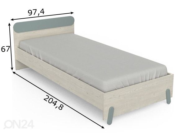 Sänky Ilian 90x190/200 cm, topanga/ vihreä mitat