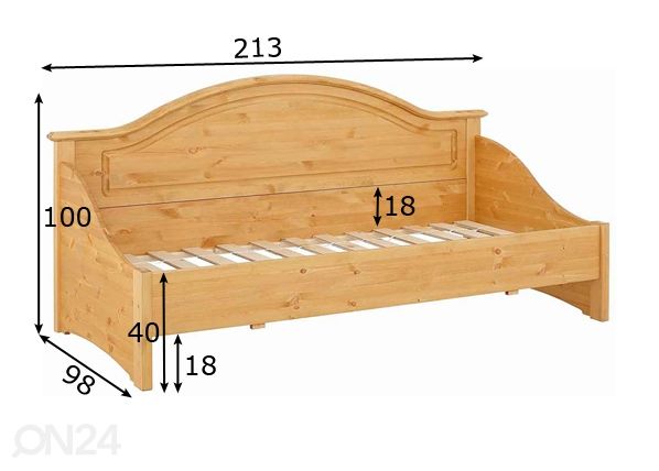 Sänky Konrad 90x200 cm mitat