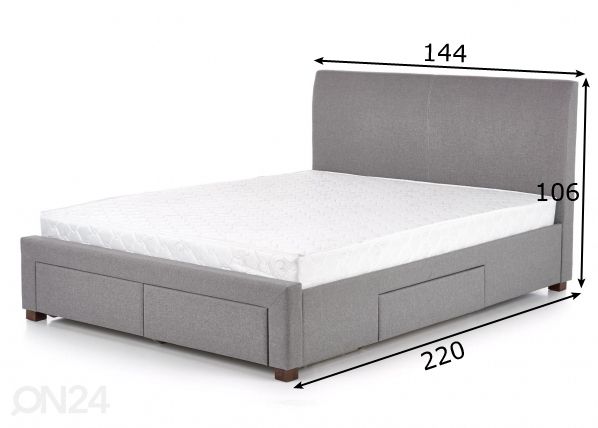 Sänky laatikoilla 140x200 cm mitat