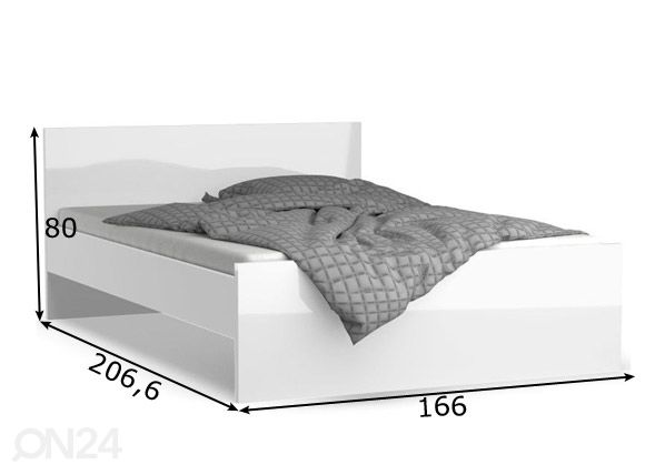 Sänky Naia 160x200 cm, valkoinen korkeakiilto mitat