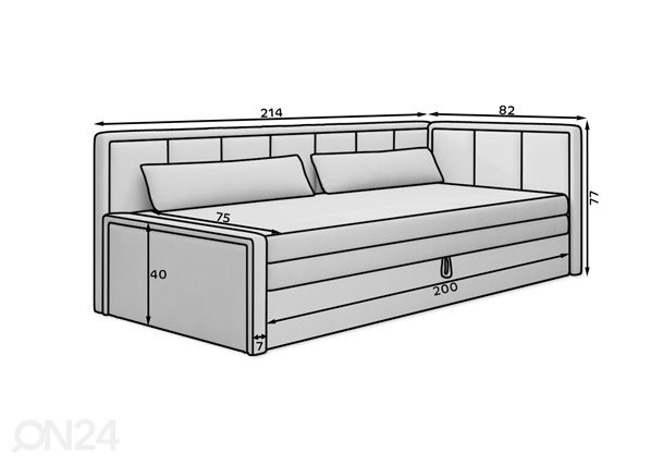 Sänky vuodevaatelaatikolla 82x214 cm mitat