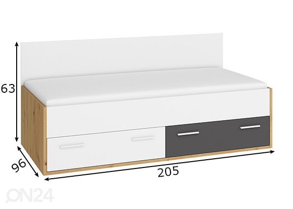 Sänky vuodevaatelaatikolla 90x200 cm mitat