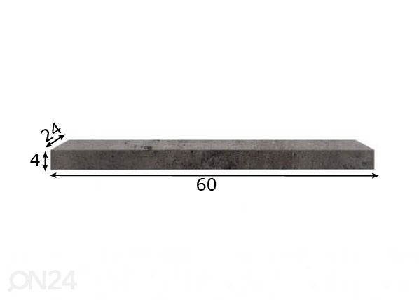 Seinähylly Shelvy, tumma betoni 60 cm mitat