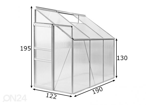 Seinäkasvihuone Polar 2,3 m² mitat