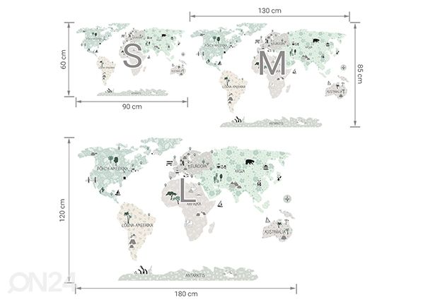 Seinätarrat Maailmankartta S viron kielellä, tropic sand mitat
