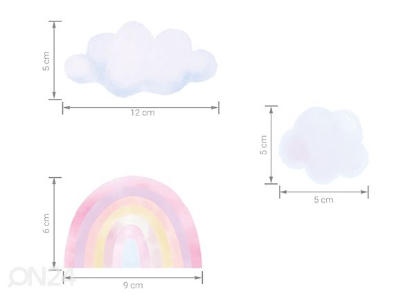 Seinätarrat Pieni sateenkaari, vaaleanpunainen mitat