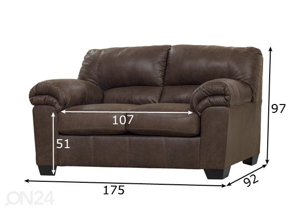 Sohva 2-ist, ruskea mitat