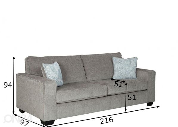 Sohva 3-istuttava mitat