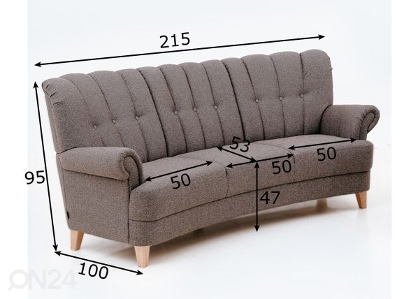 Sohva 3-istuttava mitat