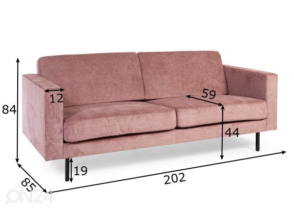Sohva Linea 3-istuttava mitat