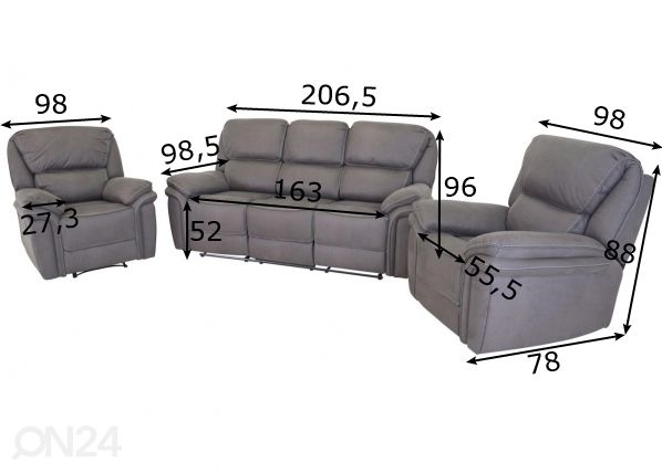 Sohvakalusto Recliner - Saranda 3+1+1 mitat