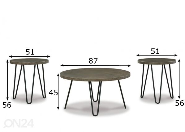 Sohvapöytä + 2 sivupöytää mitat