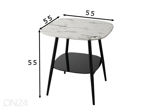 Sohvapöytä 55x55 cm, valkoinen/musta mitat