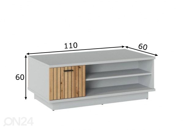 Sohvapöytä Alverno 110x60 cm, vaaleanharmaa/ tammi mitat