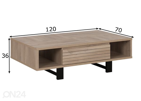 Sohvapöytä Clay 120x70 cm mitat
