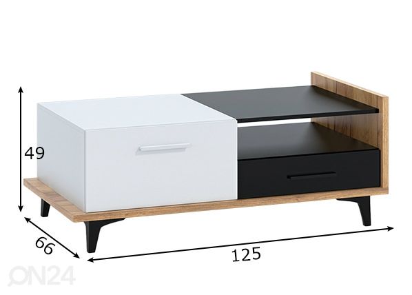 Sohvapöytä Kinsale 125x66 cm mitat