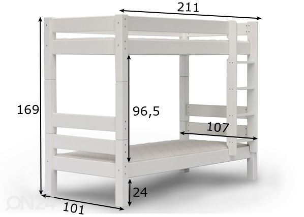 Suwem kerrossänky Lahe pystytikkailla 90x200 cm mitat