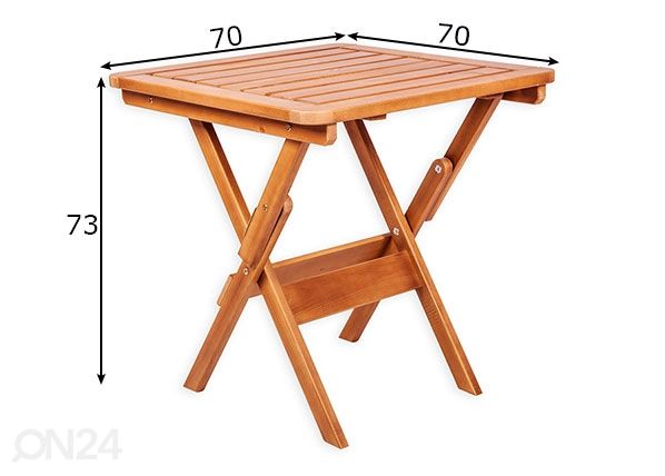 Taitettava puutarhapöytä Heini 70x70 cm mitat