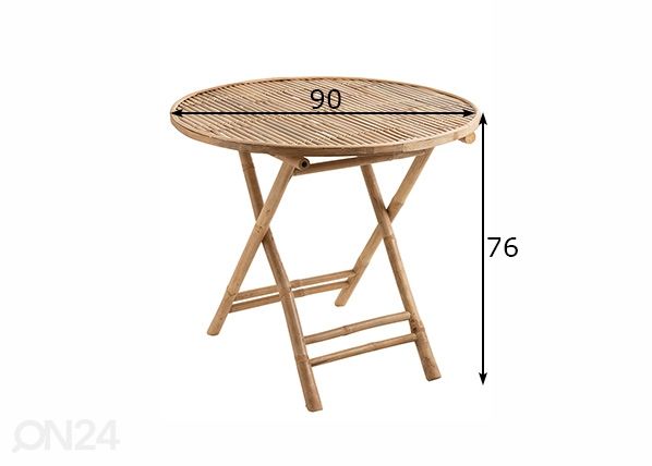 Taittopöytä Bamboo Ø 90 cm mitat