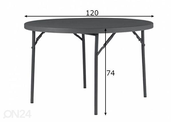 Taittopöytä ulkokäyttöön Ø 120 cm mitat