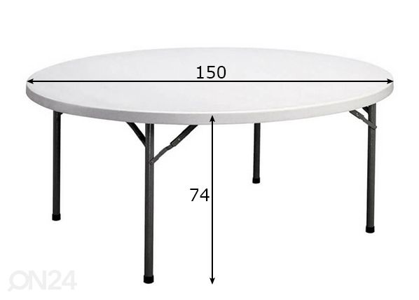 Taittopöytä ulkokäyttöön Ø 150 cm mitat