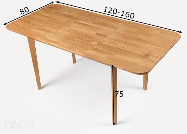 Tammi jatkettava ruokapöytä Frans 1P 120-160x80 cm mitat