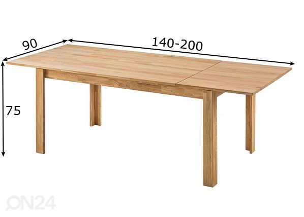 Tammi jatkettava ruokapöytä Liina 140-200x90 cm mitat